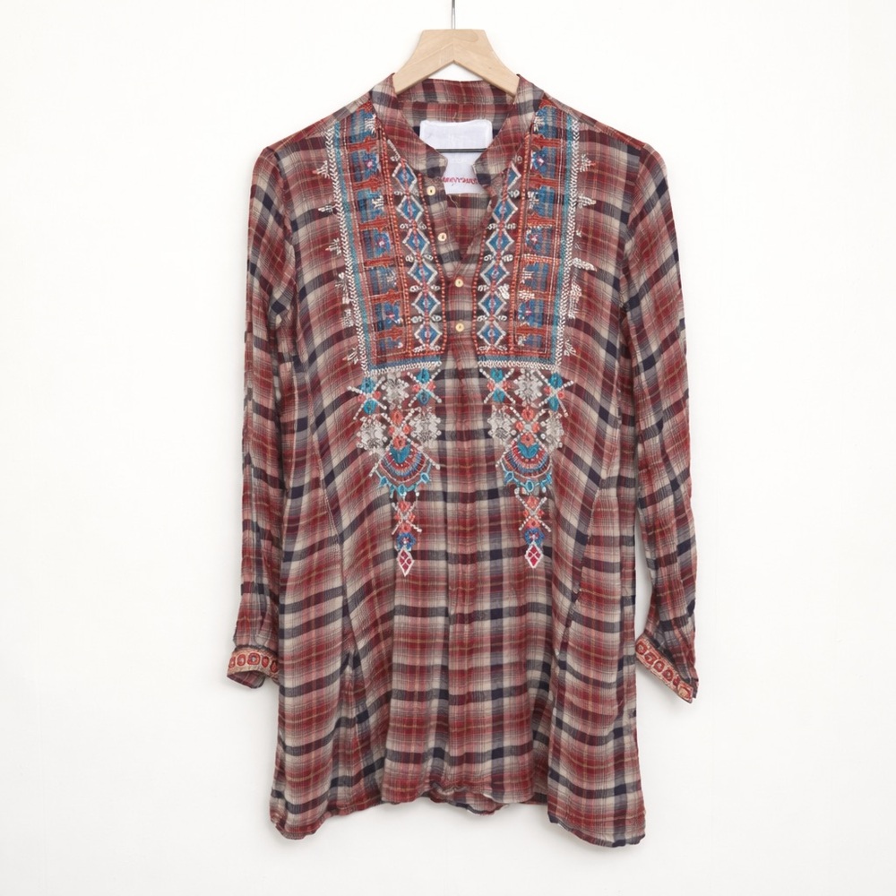Johnny Was 3J Workshop Plaid Tunic Top SZ S Small C5
